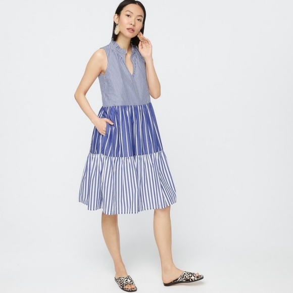 J. Crew Dresses & Skirts - J.Crew Mixed Striped Tiered Popover Dress